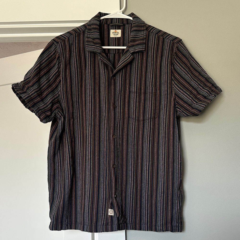 Marine Layer Short-Sleeve button down Shirt - Black Multicolor Stripes